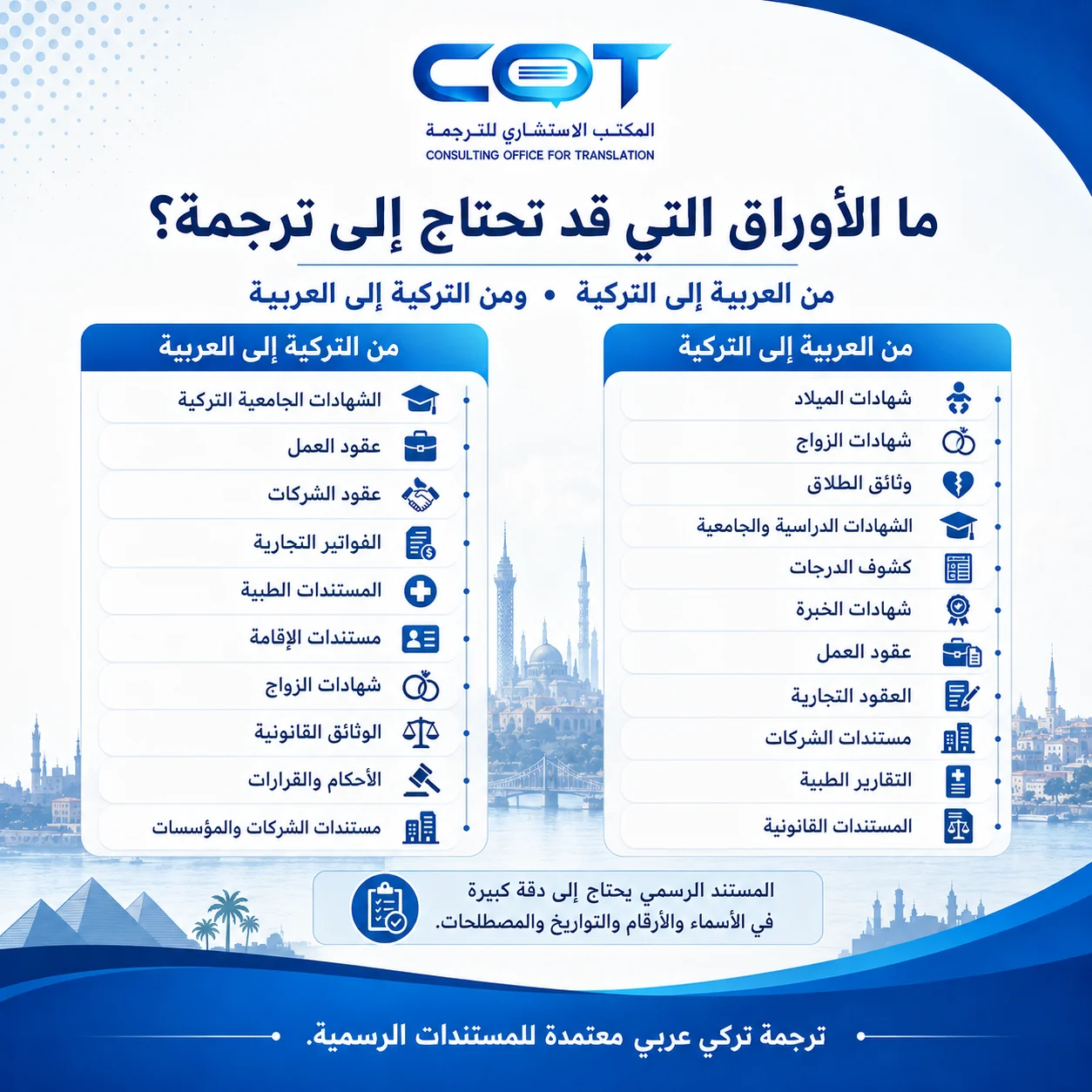 ما المستندات التي يمكن ترجمتها من العربية إلى التركية
