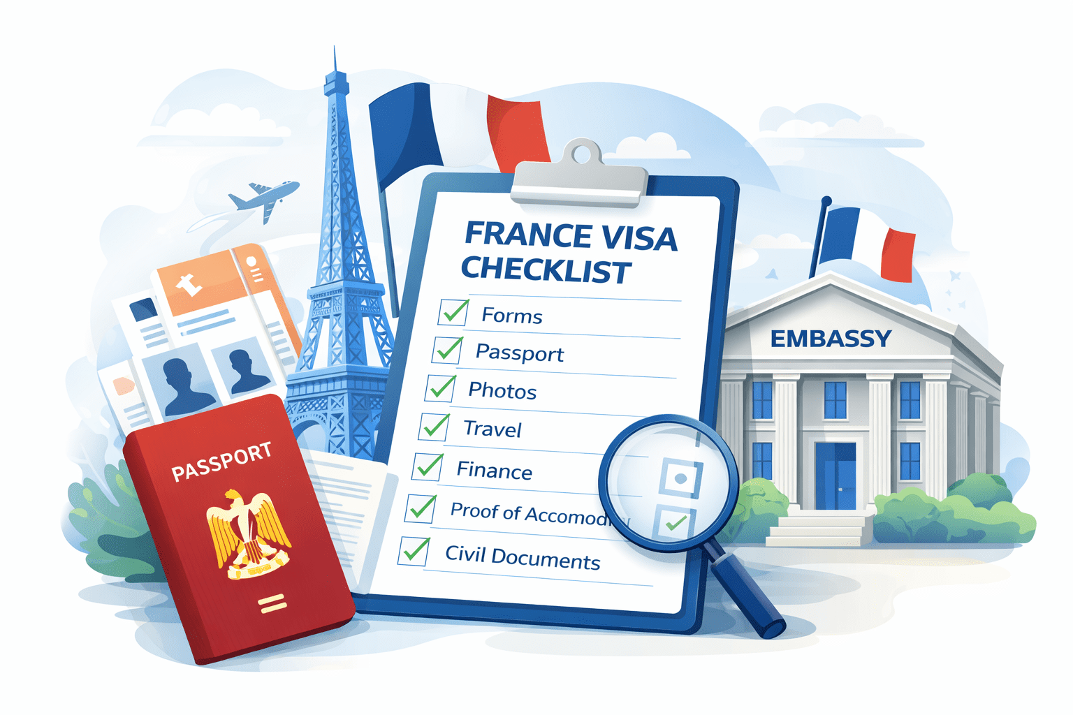 required documents for France visa Egypt TLScontact checklist passport visa application