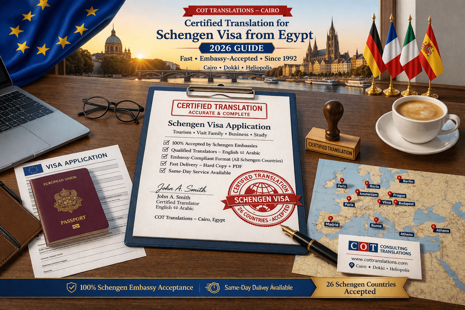 Certified Translation for Schengen Visa from Egypt Cairo – Embassy Accepted Translation Services COT