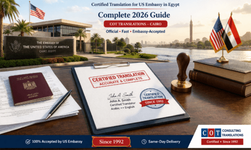Certified Translation for US Embassy in Egypt Cairo – Official Certified Documents Translation Service COT