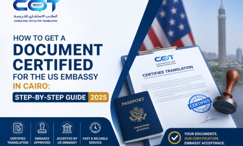 Certified translation document for US Embassy in Cairo with passport and official papers