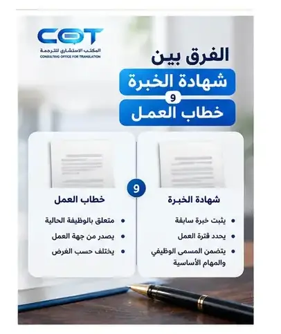 ما الفرق بين ترجمة شهادة الخبرة وخطاب العمل